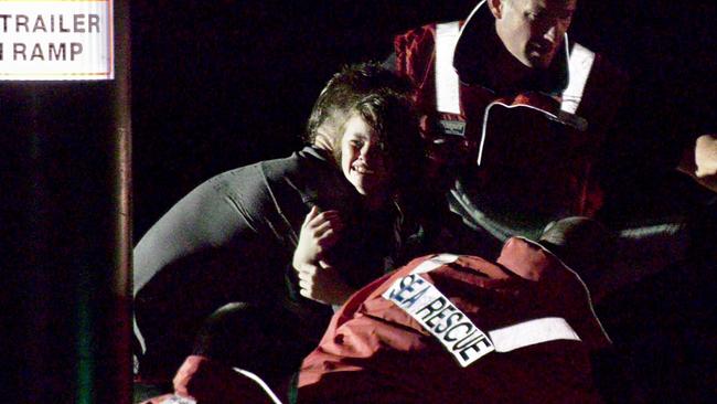 Three people were rescued after a boat capsized at Victor Harbor. Picture: Gary Juleff