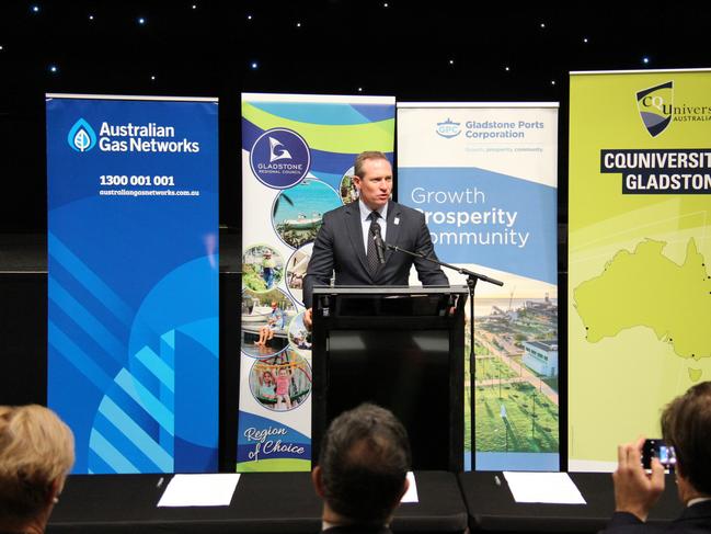 Energy Renewables and Hydrogen Minister Mick de Brenni Regional  addresses the launch of the Gladstone Hydrogen Ecosystem project. Picture: Rodney Stevens