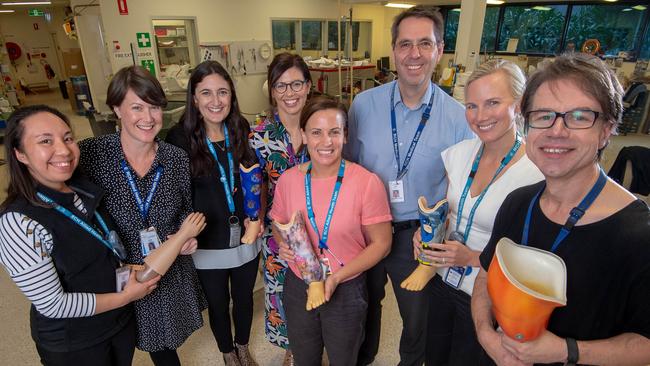 The Royal Children's Hospital Limb Difference team: Asumi Dailey, Lisa Robins, Ellie Braitberg, Emma Pendlebury, Meleita Finnigan, Chris Harris, Phoebe Thomson and Leo Mouratidis. Picture: Jay Town