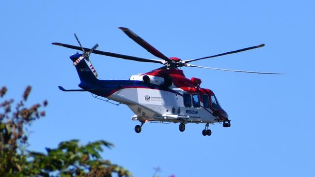 The Queensland Government Air (QGAir) rescue helicopter taking off from Ingham Hospital travelling to Townsville University Hospital in this file photo. Picture: Cameron Bates