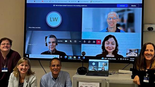 Professor Wilson-Wilde, far right, with Professor Nic Daeid, far left, at the meeting of International Forensic Strategic Alliance members in November 2022.