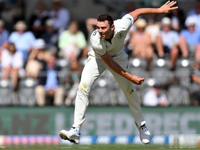 Josh Hazlewood was chief destroyer as the Aussie quicks rolled through New Zealand. Picture: Getty Images