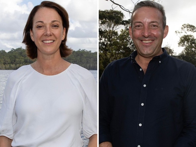 Independent Mackellar MP Sophie Scamps, left, and Liberal candidate James Brown. Picture: Liam Mendes