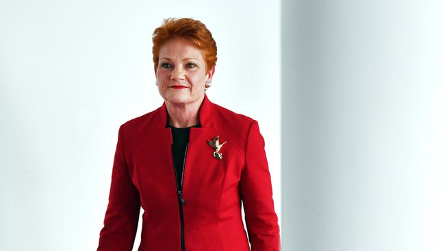 Pauline Hanson leaves after a press conference at Parliament House in Canberra, Thursday, August 16, 2018. (AAP Image/Mick Tsikas) NO ARCHIVING