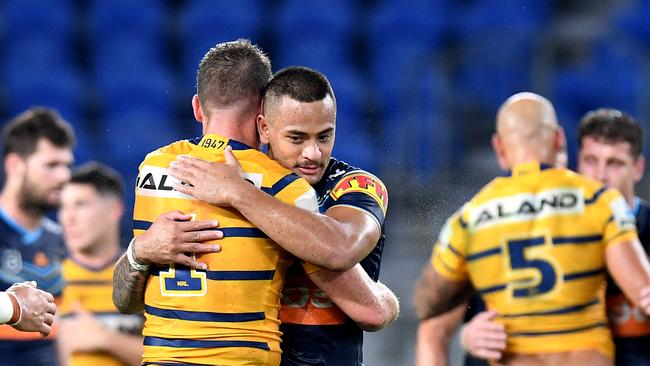 The Eels v Titans match will be the last game played for some time. Picture: Bradley Kanaris/Getty Images