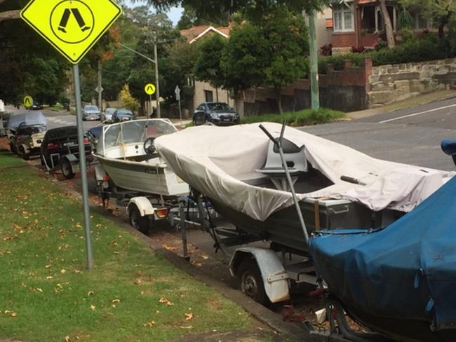 Boat trailers parked in Cowles Rd this month. Picture: Supplied