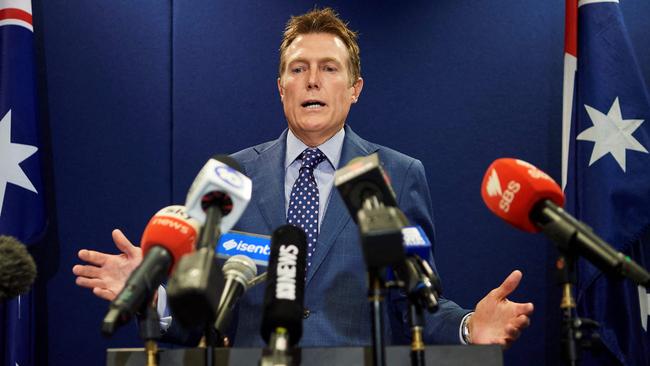 Australia's attorney general Christian Porter speaks during a press conference in Perth after he outed himself as the unnamed cabinet minister accused of raping a 16-year-old girl in 1988. Picture: AFP