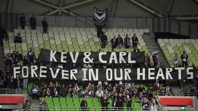 Victory fans pay tribute to Kevin Muscat. Picture: AAP/Julian Smith