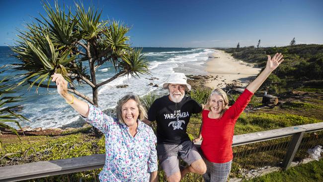 Development Watch’s Lynette Saxton, Friends of Yaroomba’s Jim Moore and Sunshine Coast Environmental Council’s Narelle McCarthy after the Court of Appeal decision over the controversial Sekisui House Yaroomba development. Picture Lachie Millard