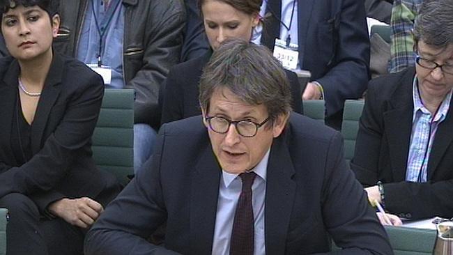 Editor of the <i>Guardian </i>newspaper Alan Rusbridger gives evidence to the Commons Home Affairs Committee hea...