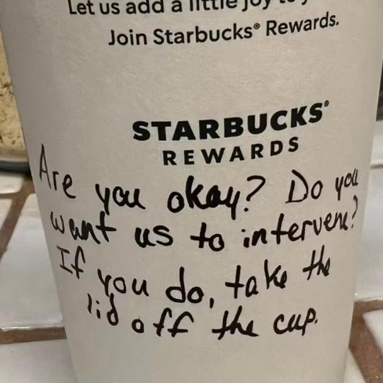 The coffee house employee wrote a message on a paper cup. Picture: Brandy Selim Roberson / Facebook.