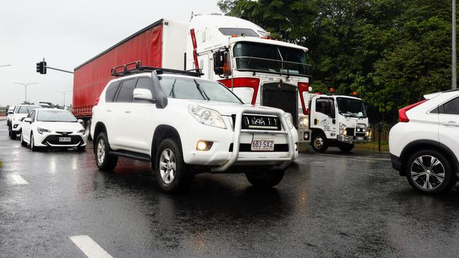 Traffic queues at the bottom of the Kuranda Range Road, a section of the Kennedy Highway local governments have said requires immediate investment from the state government. Picture: Brendan Radke