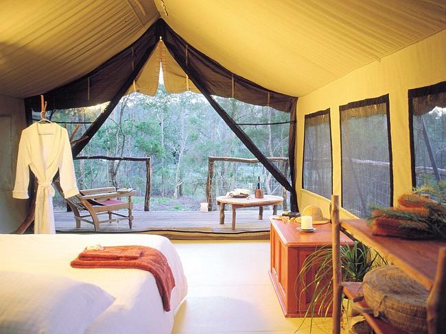 The tented cabins at Paperbark Camp at Jervis Bay make for a romantic glamping stay. 