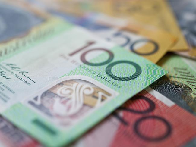 Australian money, currency or cash flat on table