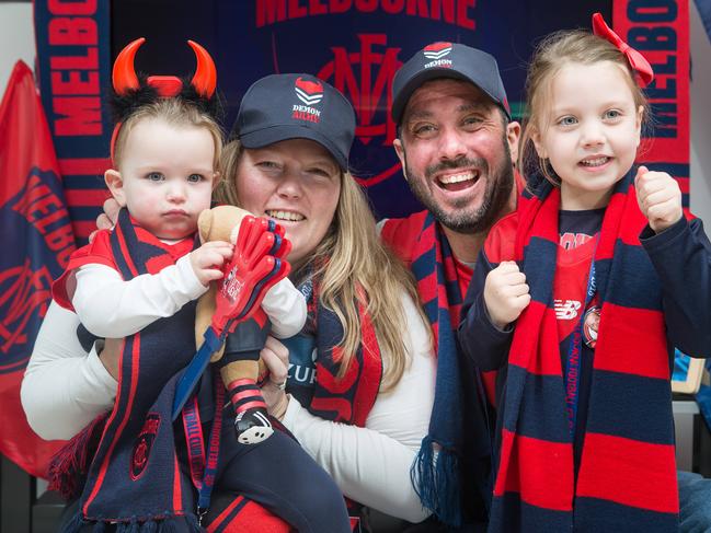 Melbourne mad Costabile family - dad Warren, mum Katrina and daughters Summer, 5, and Harmony 2. Picture: Sarah Matray