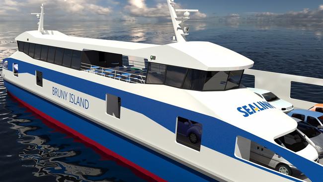 An artist’s impression of one of the SeaLink ferries to ply the Kettering to Bruny Island route. Picture: SEALINK