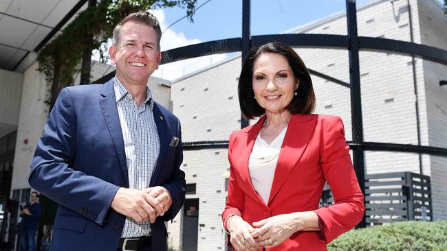 Infrastructure Minister and Member for Kawana Jarrod Bleijie with Sunshine Coast Mayor Rosanna Natoli at Birtinya. Previously Mr Bleijie has fought for the rail project. Picture: Patrick Woods.