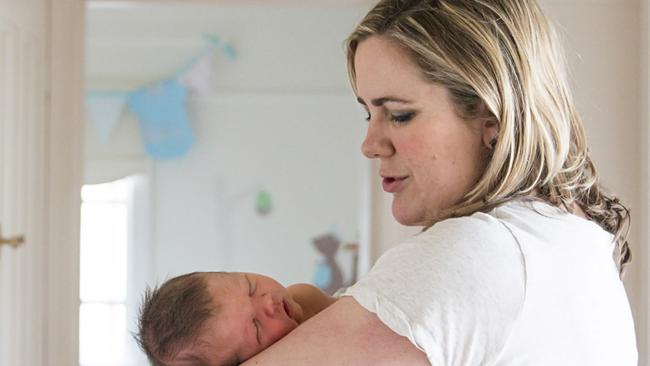 Kaye Jones and newborn Charlie. Picture: Supplied