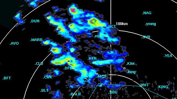 A radar image of a tornado storm which previously hit Bendigo.