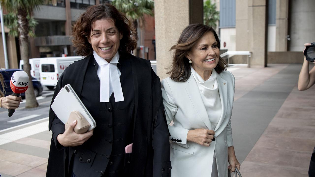 Lisa Wilkinson, right, with Chrysanthou SC outside the Federal Court. Picture: NCA NewsWire / Simon Bullard.