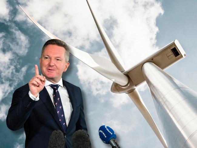 Art of MP Chris Bowen with a wind turbine. Photo: Supplied