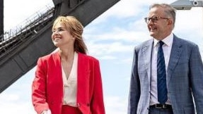 Labor candidate for North Sydney Catherine Renshaw with opposition leader Anthony Albanese and deputy leader Richard Marles