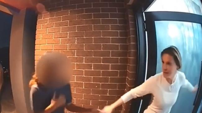 Heartbreaking footage captured on CCTV shows Nelomie’s teenage daughter frantically banging on a neighbours door for help. Picture: Seven News