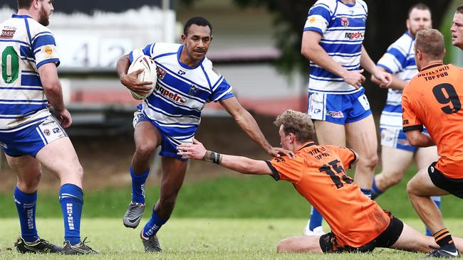 Action from a 2019 Cairns and District Rugby League (CDRL) match between Cairns Brothers and the Tully Tigers, held at Stan Williams Park, Manunda. Brothers' Isaiah Wigness. PICTURE: BRENDAN RADKE