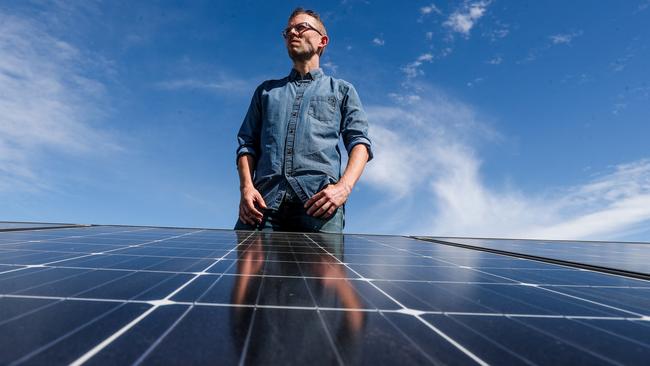 Solar Quotes CEO Finn Peacock says some panels need regular cleaning. Picture: Kelly Barnes