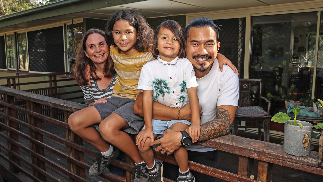 Cherie and Leland Pasion with their boys, Juan, 9 and Diwa, 4. Picture: Zak Simmonds