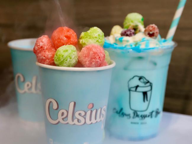 Celsius Dessert Bar’s Dragon Breath and iced sky latte. Picture: Jenifer Jagielski