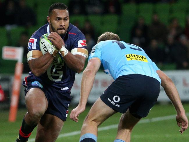 Sef Naivalu charges into Bryce Hegarty. Picture: AAP