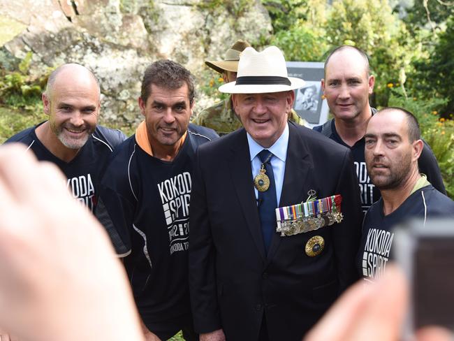 Governor-General Sir Peter Cosgrove with trekkers at Isurava. Picture: Supplied