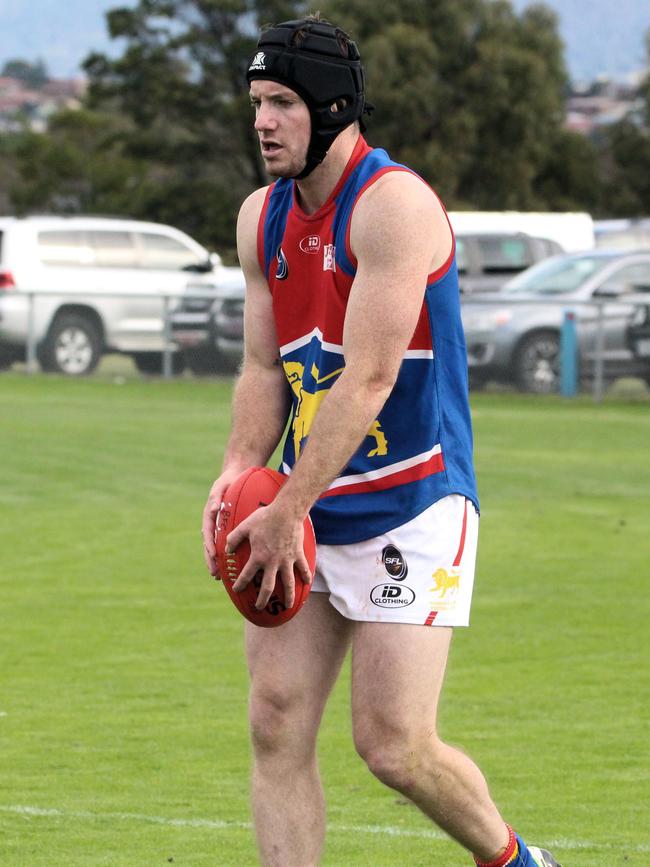 Huonville’s Brady Jones booted four goals in the Lions’ big win against New Norfolk. Picture: David Harding