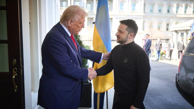 Donald Trump greets Volodymyr Zelensky at the White House before their meeting. Picture: Ukrainian Presidential Press-Service / AFP