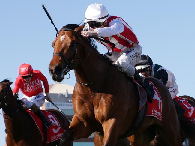 MELBOURNE, AUSTRALIA - AUGUST 31: Jockey Mark Zahra riding Super Seth wins Race 5, H.D.F. McNeil Stakes during Melbourne Racing Memsie Stakes Day at Caulfield Racecourse on August 31, 2019 in Melbourne, Australia. (Photo by George Salpigtidis/Getty Images)