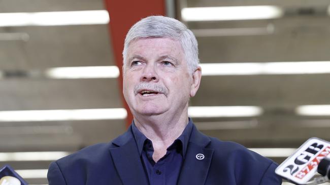 RTBU NSW secretary Alex Claassens speaks at Martin Place Station in Sydney. Picture: Dylan Coker