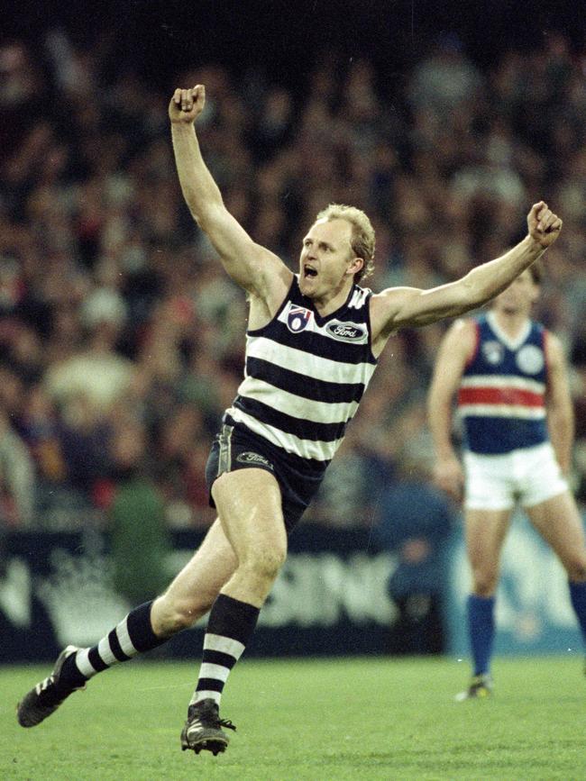 The ‘King of Geelong’ Billy Brownless celebrates his 1994 matchwinner.