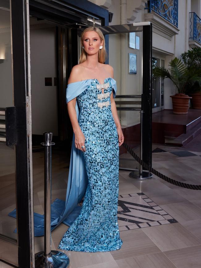 Nicky Hilton attends the Cannes Film Festival wearing a custom Rebecca Vallance gown.