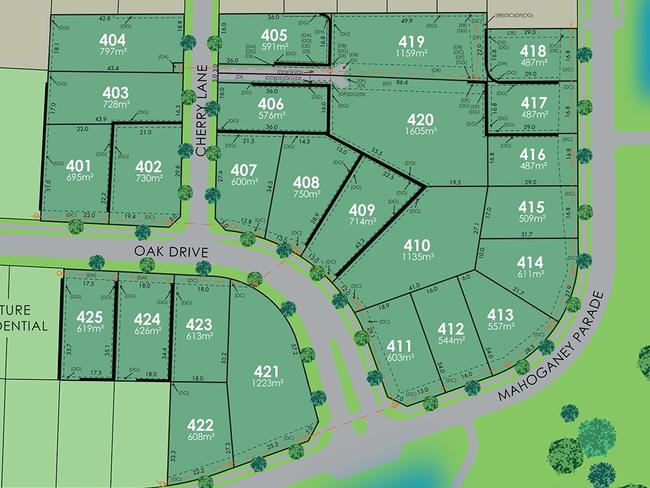 Four blocks of land in coveted estate set to go to auction on Saturday.