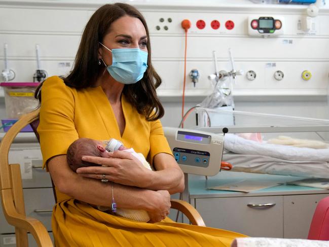 Catherine, Princess of Wales supports baby Bianca’s head as she cradles her in the hospital unit. Picture: AFP