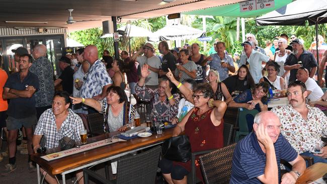 Crowds watching the Melbourne Cup on the television at the Noonamah Tavern. Picture: Katrina Bridgeford