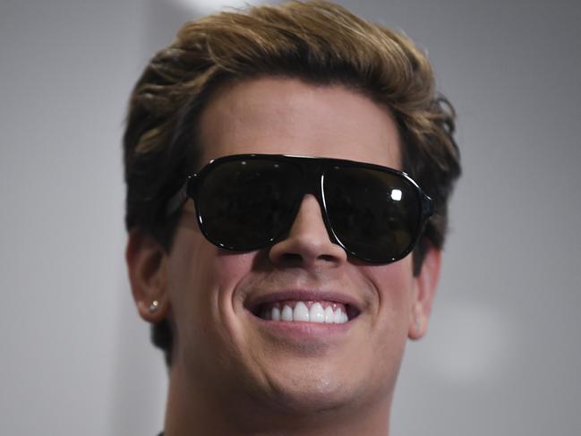 British alt-right commentator Milo Yiannopoulos speaks during an event at Parliament House in Canberra, Tuesday, December 5, 2017. (AAP Image/Lukas Coch) NO ARCHIVING