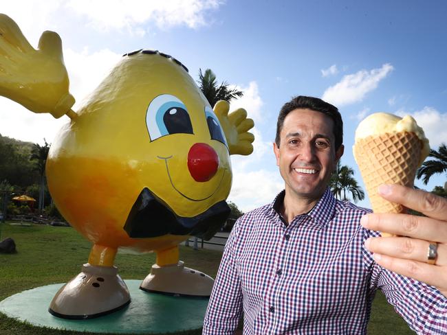 Opposition Leader David Crisafulli stops in at the Frosty Mango for a mango sorbet near his home town of Ingham. Picture: Liam Kidston.