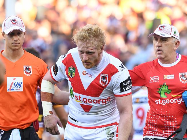James Graham was helped from the field against the Broncos in the finals last season.