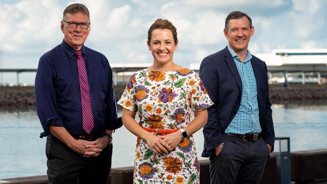 Territory Alliance leader Terry Mills, CLP leader Lia Finocchiaro and Chief Minister and Labor leader Michael Gunner before the NT News/Sky News leaders’ debate