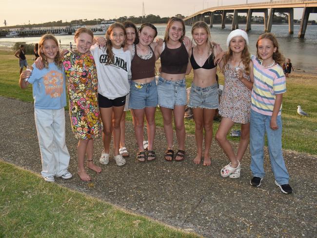 Isabell, Evie, Lulu, Ella, Leah, Frankie, Scarlett, Lucy and Mikayla at the San Remo Christmas Carols at the foreshore on Friday, December 20, 2024. Picture: Jack Colantuono