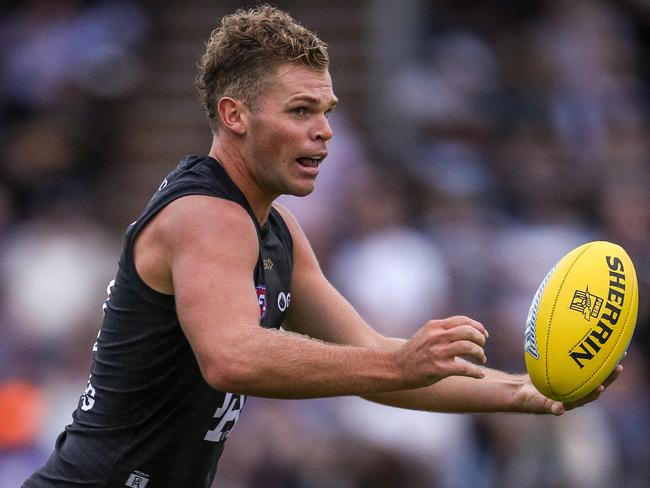 ADELAIDE, AUSTRALIA - FEBRUARY 14: Dan Houston in action during the Port Adelaide Power Intra-Club match at Alberton Oval on February 14, 2020 in Adelaide, Australia. (Photo by Matt Turner/AFL Photos via Getty Images)