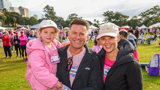 Karl Stefanovic with his daughter Harper and wife Jasmine Stefanovic at the Mother’s Day Classic in Sydney on May 11. Picture: Dylan Coker/Mother’s Day Classic