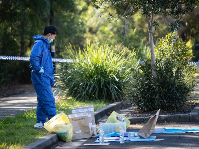 Evidence bags at the scene. Picture: Julian Andrews.